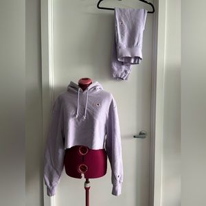 Purple Champion crop sweater tracksuit